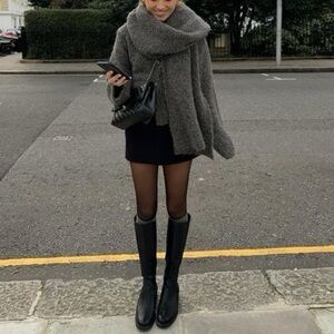 Jil Sander Black Leather Riding Boots Structured Heeled Fall Winter